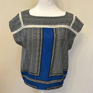 MIXXO black royal blue square neck cut out blouse Size M EUC